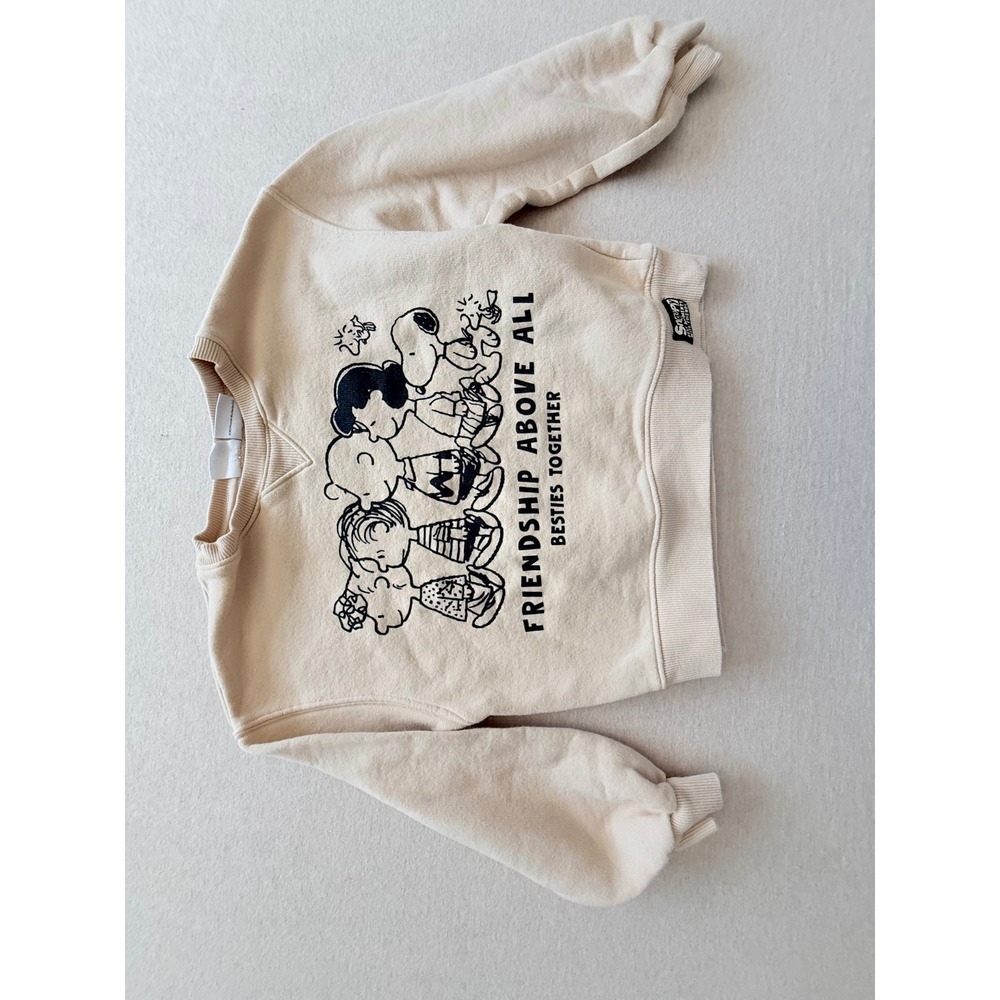 Zara Kids Peanuts Snoopy Sweatshirt Cream Beige Friendship Above All Size 9-10